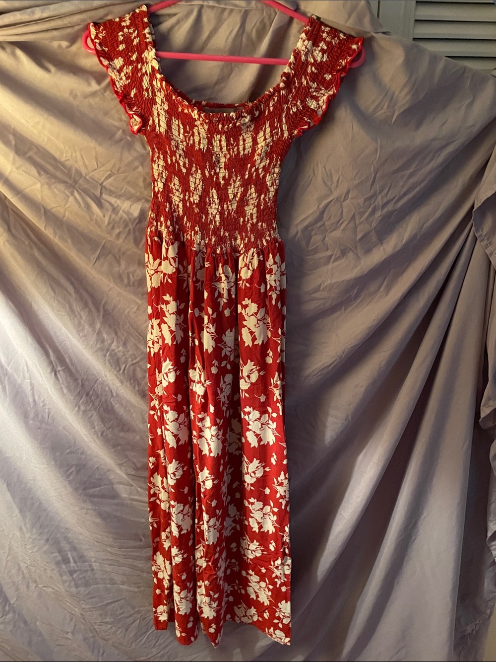 Red Floral Smocked Maxi Dress - Brand Unspecified